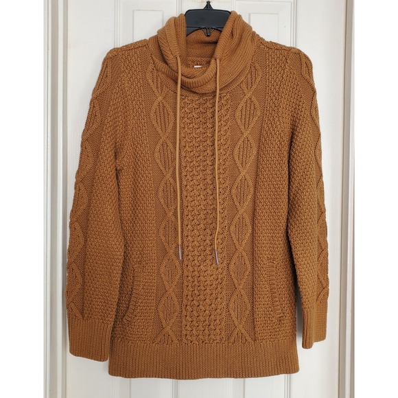 LL Bean Signature Sweaters - L.L.Bean Signature Cotton Funnel‎ Neck Cotton Fisherman Cable Knit Sweater Small